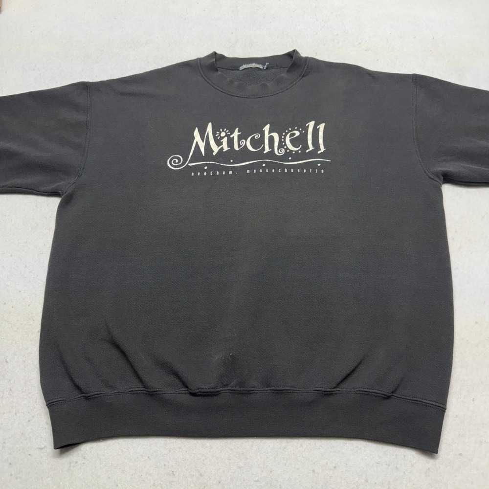 Vintage Mitchell Needham Massachusetts Sweatshirt Faded Black Boxy Fit XL 90s - Picture 5 of 9